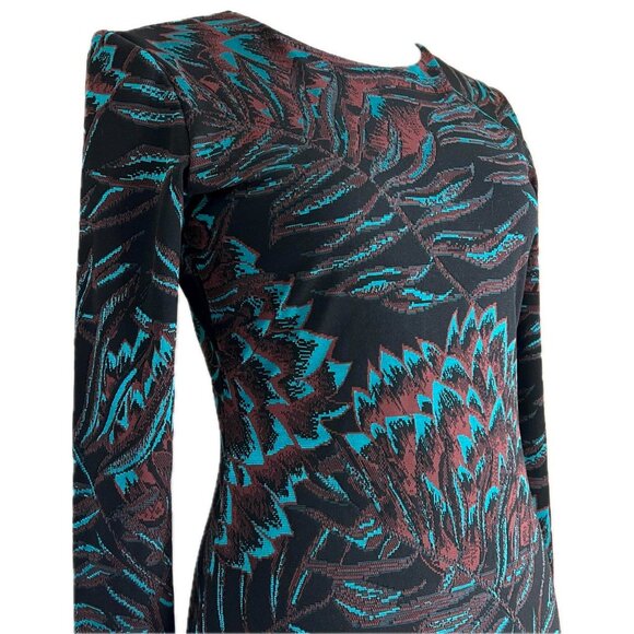Mara Hoffman Herbarium Jacquard Teal Brown Gold Fitted Bodycon Long Sleeve Dress - Picture 2 of 8